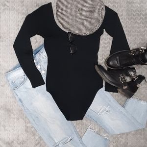 Vintage 1980s black long sleeve body suit